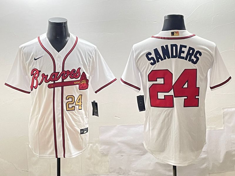 Men Atlanta Braves 24 Sanders White Game 2025 Nike MLB Jersey style 4